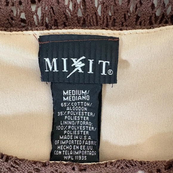 Mixit Womens Brown Crochet Knit Fringe Hem Top Long Sleeve Boho Festival Medium - Picture 4 of 4